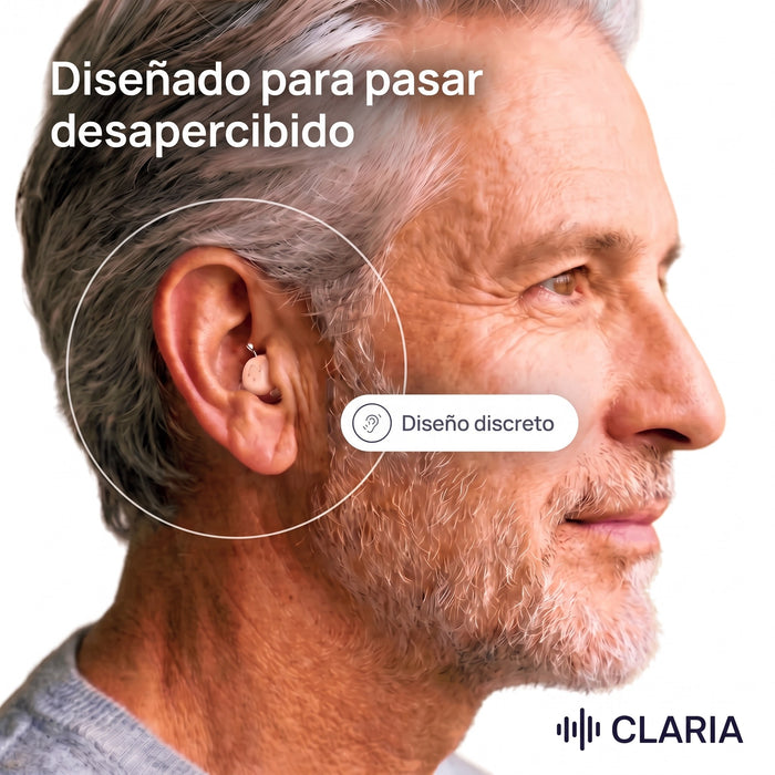 CLARIA Mini colocado en el oído, casi invisible