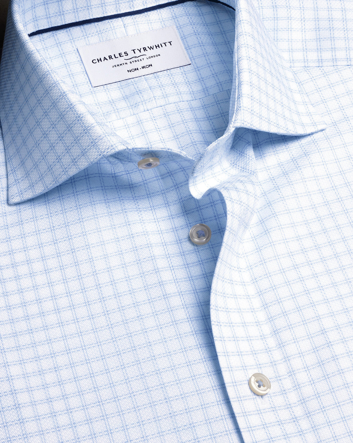 Chemise stretch tissage natté sans repassage – Carreaux bleu océan