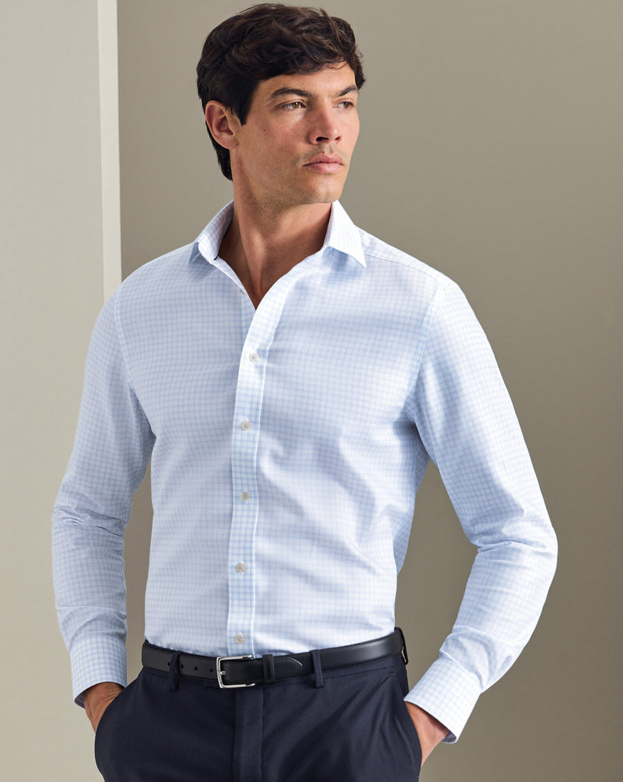 Chemise stretch tissage natté sans repassage – Carreaux bleu océan