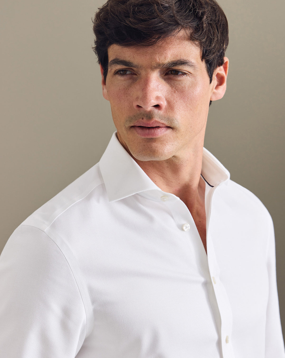 Chemise stretch tissage natté sans repassage – Blanc