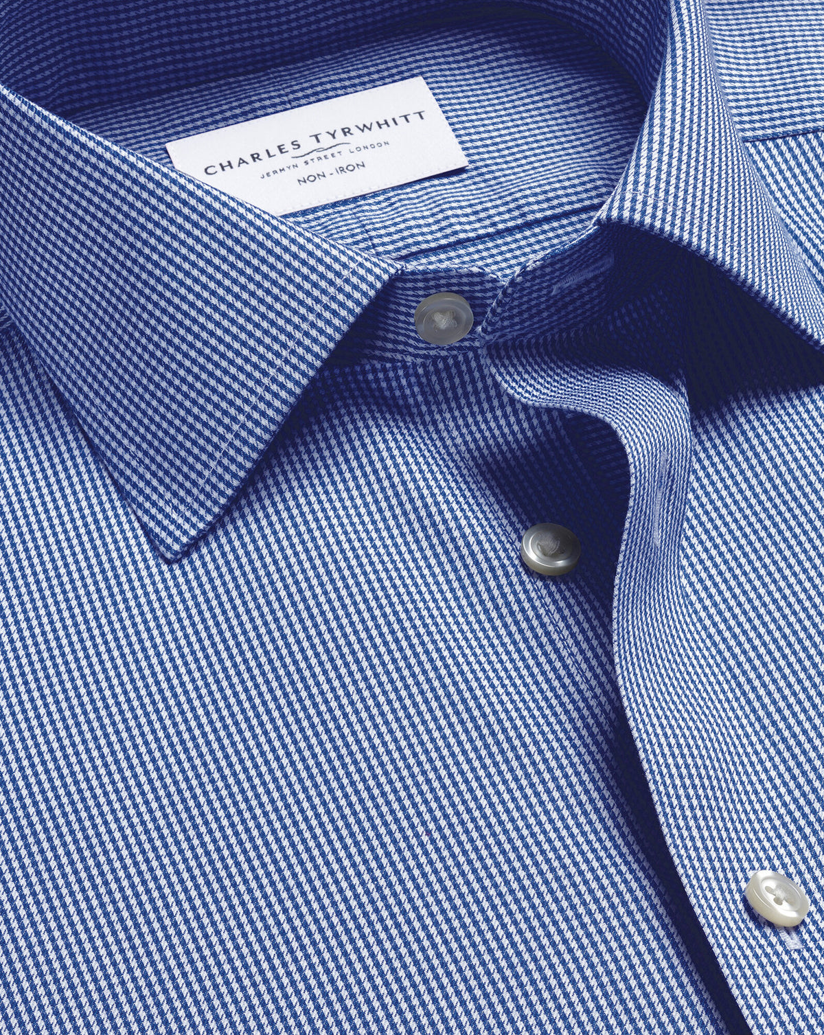 Chemise twill sans repassage – Pied-de-poule bleu