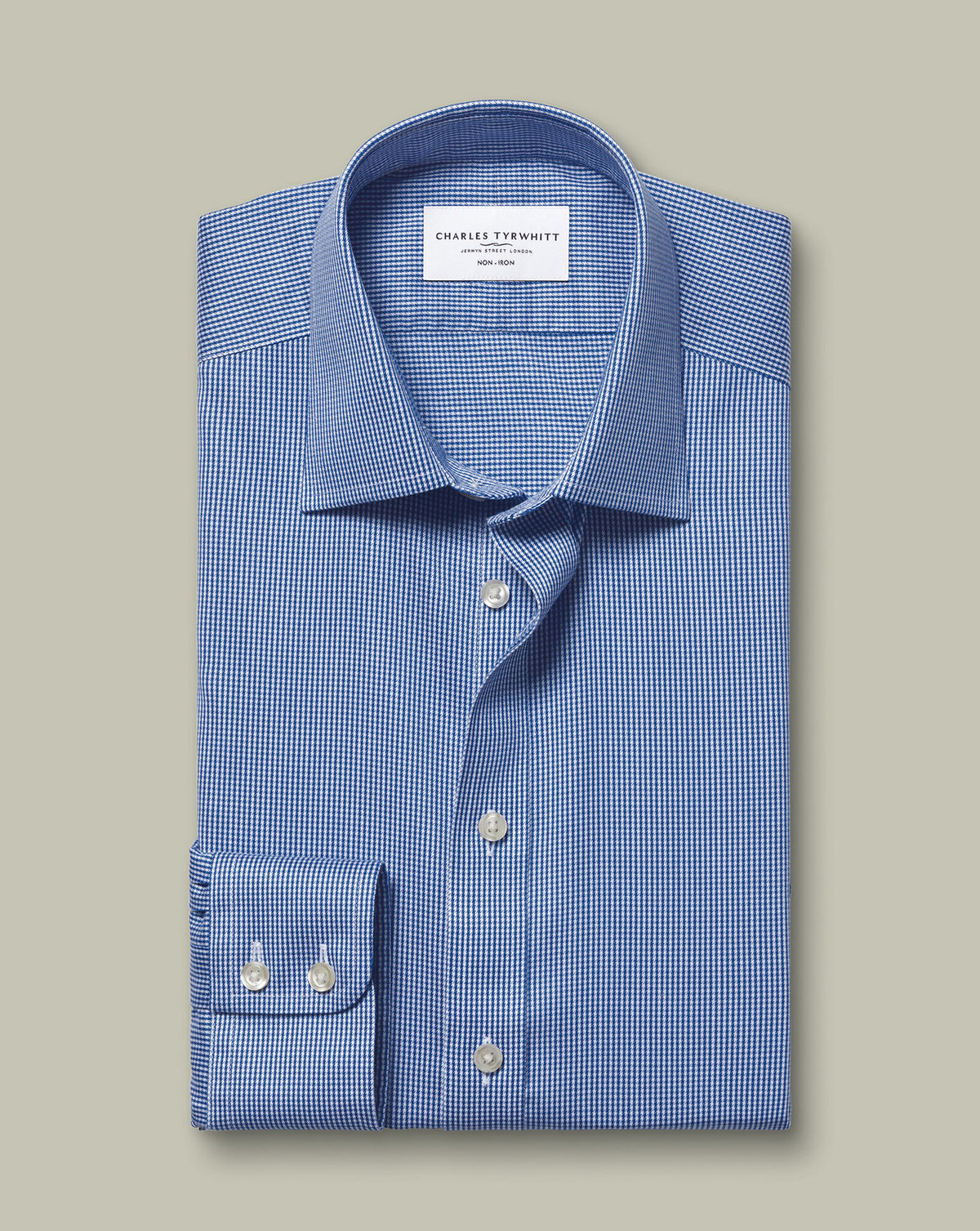 Chemise twill sans repassage – Pied-de-poule bleu