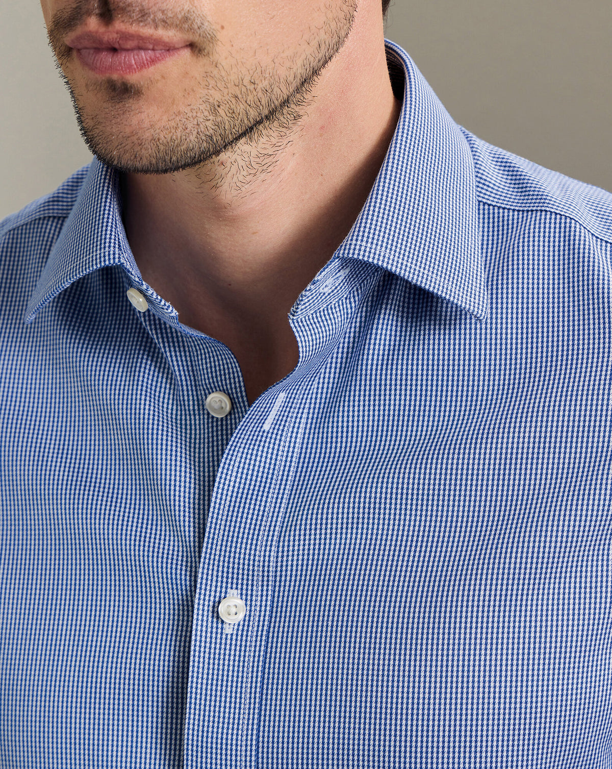Chemise twill sans repassage – Pied-de-poule bleu