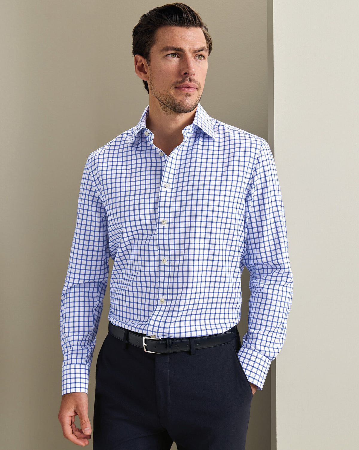 Chemise twill sans repassage – Carreaux cobalt
