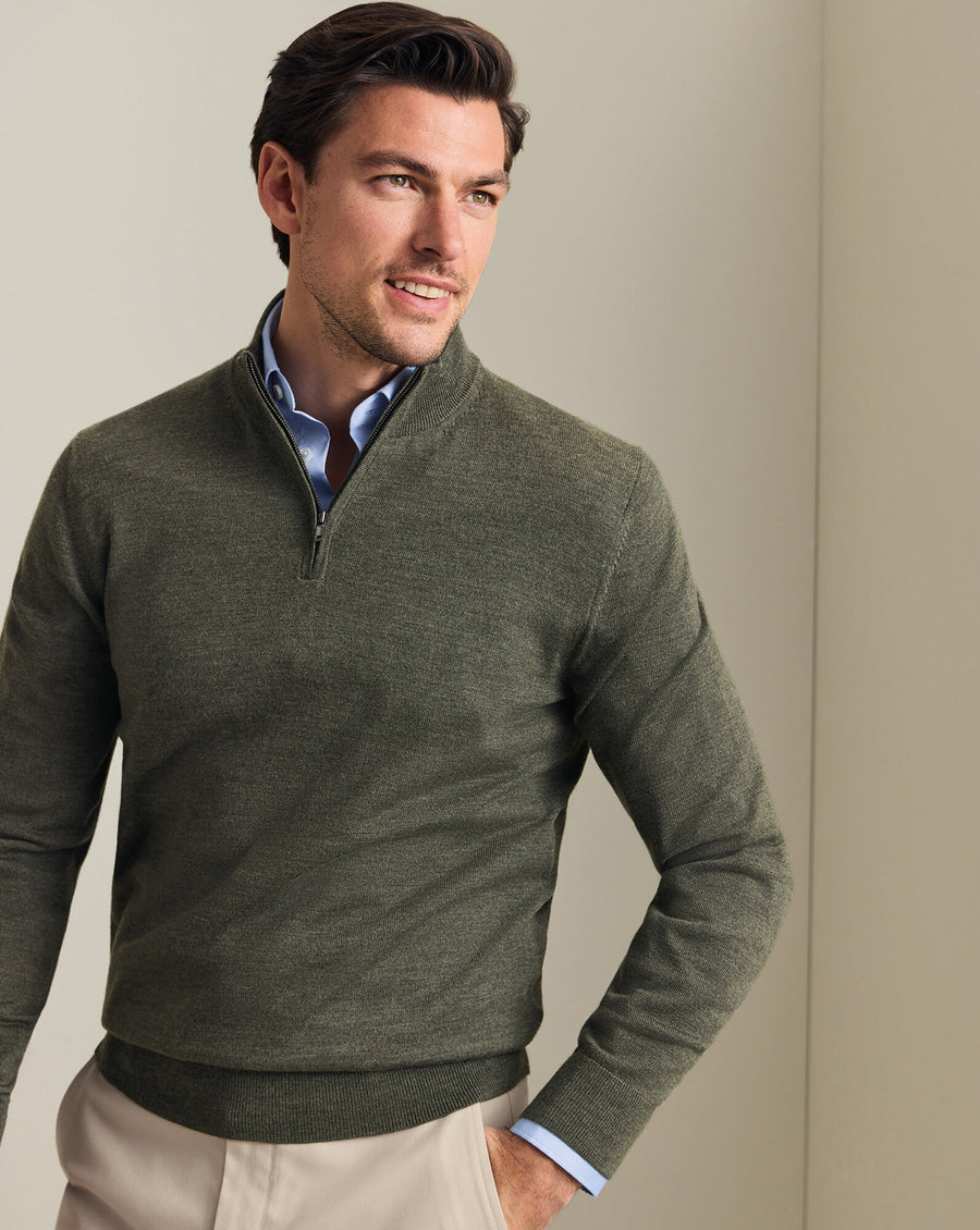 Pull camionneur en mérinos – Vert olive