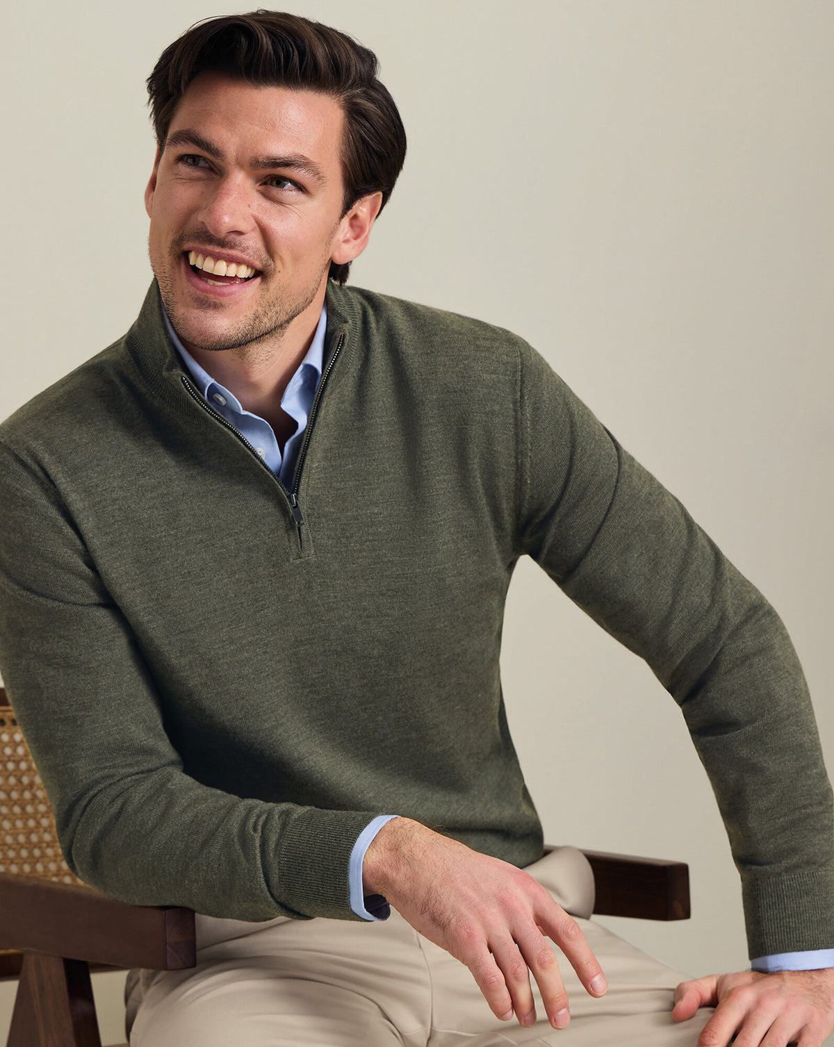 Pull camionneur en mérinos – Vert olive