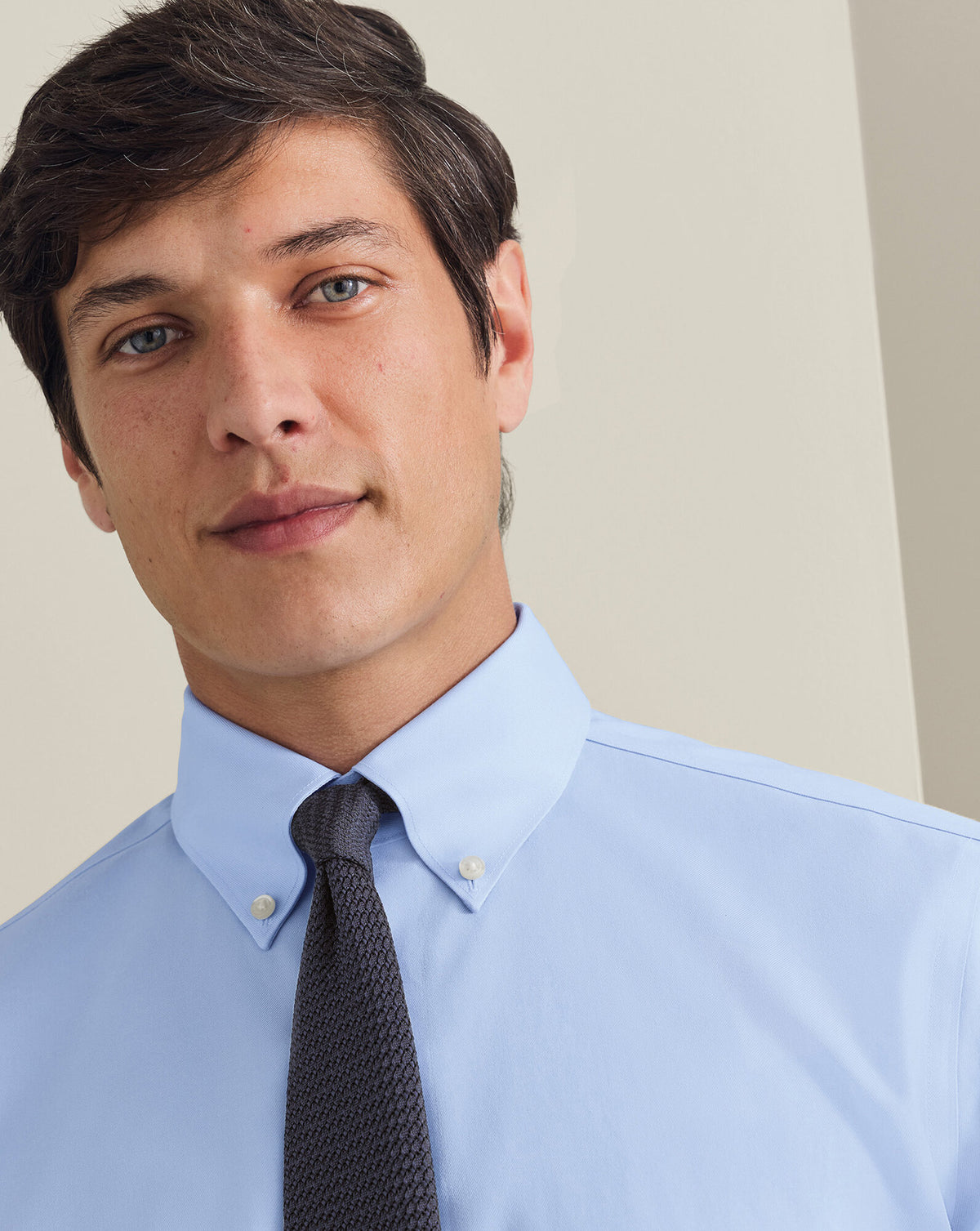 Chemise twill col boutonné sans repassage – Bleu ciel
