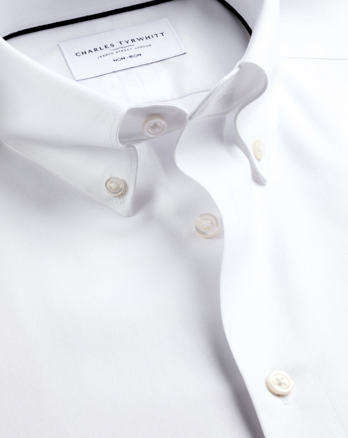 Chemise twill col boutonné sans repassage – Blanc