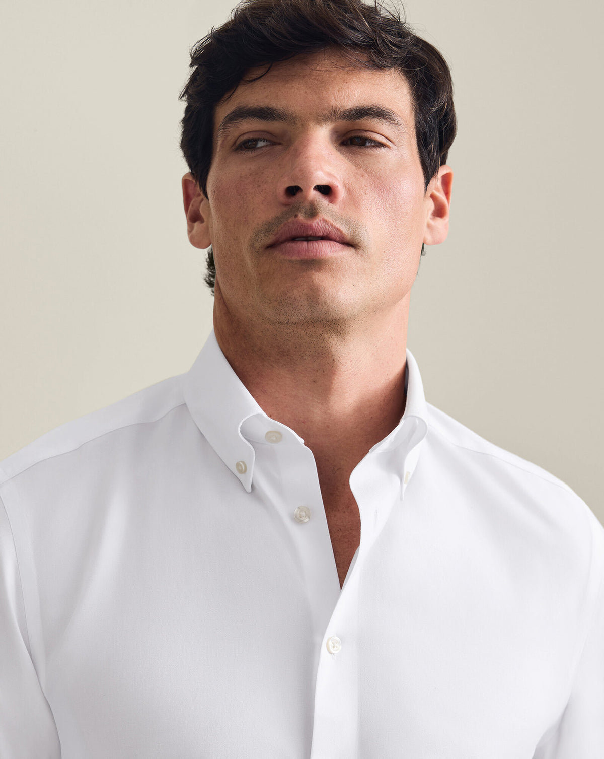 Chemise twill col boutonné sans repassage – Blanc