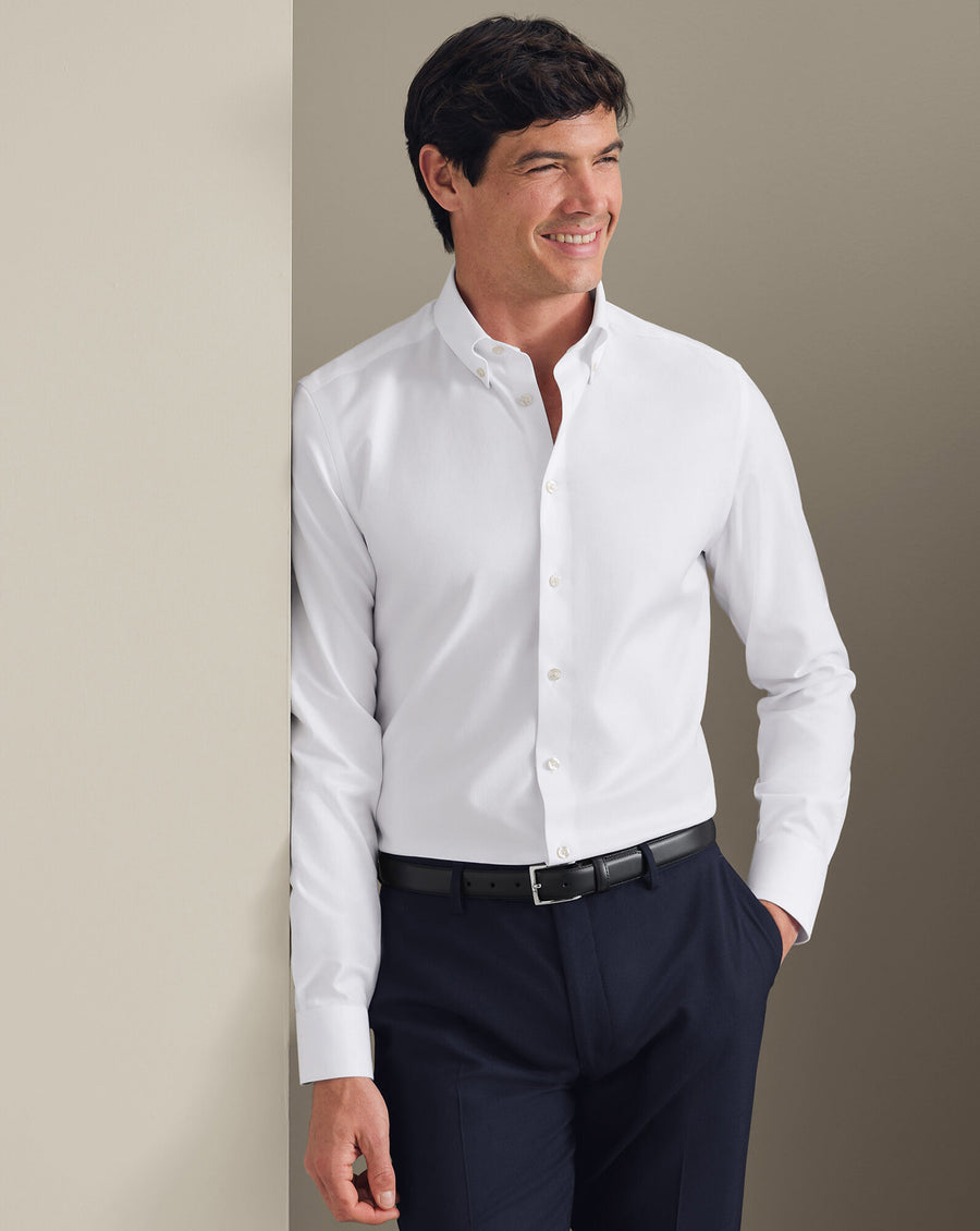 Chemise twill col boutonné sans repassage – Blanc