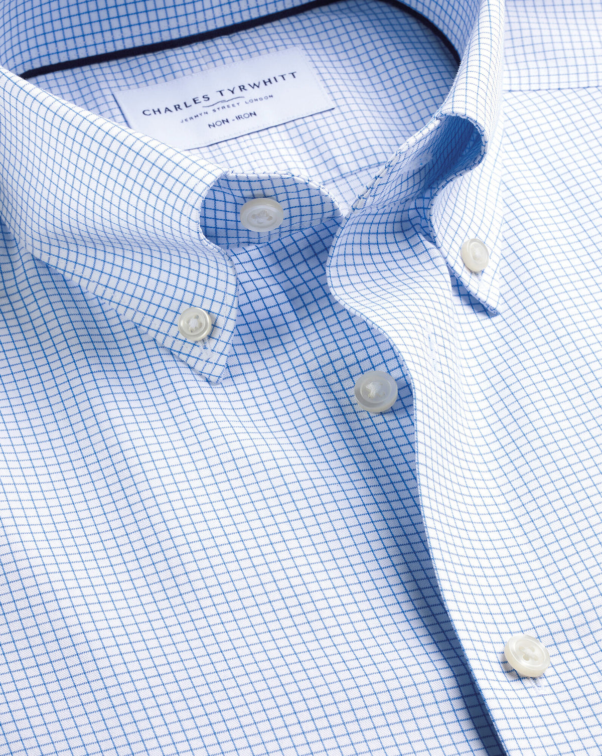 Chemise twill col boutonné sans repassage – Quadrillé bleuet