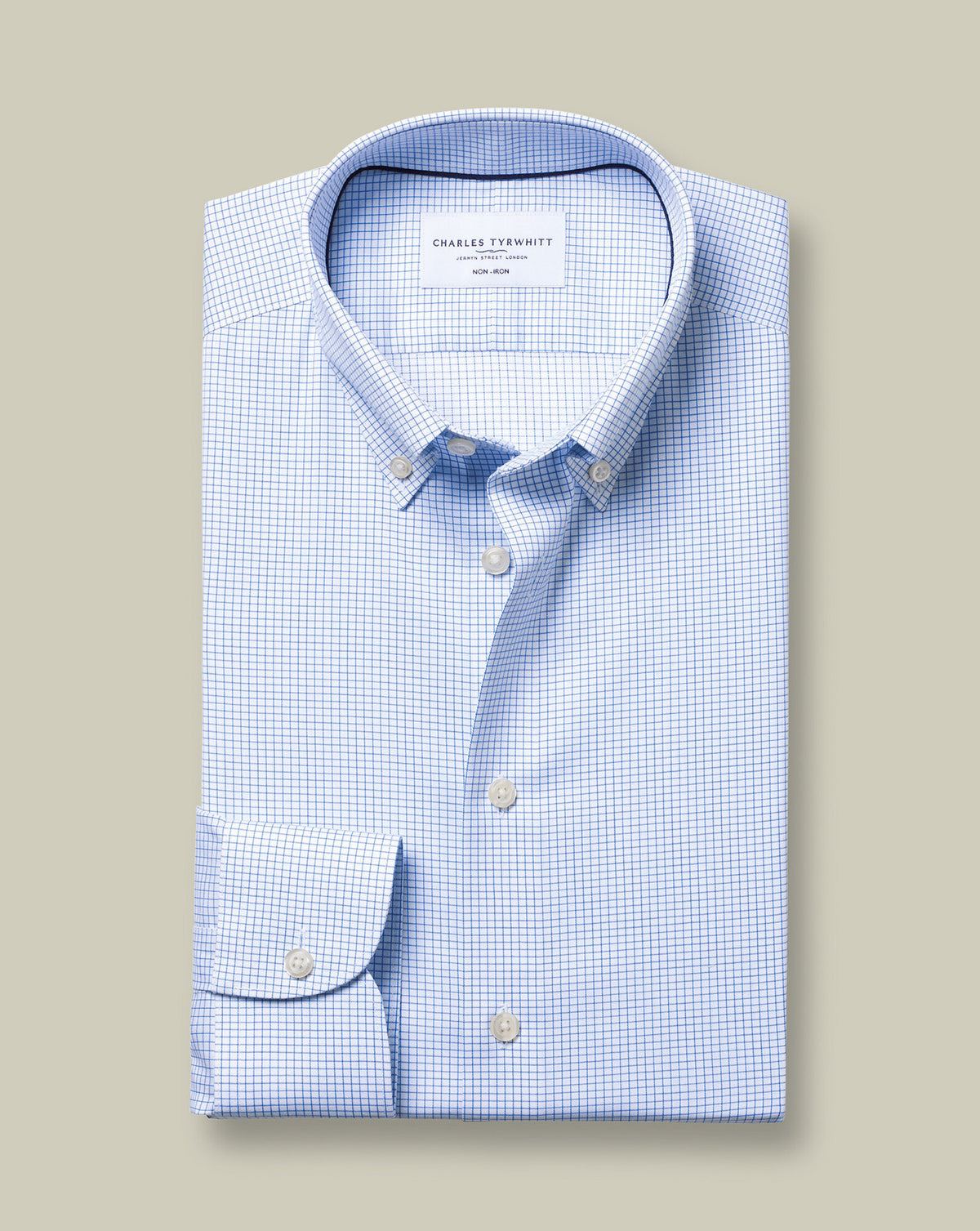 Chemise twill col boutonné sans repassage – Quadrillé bleuet