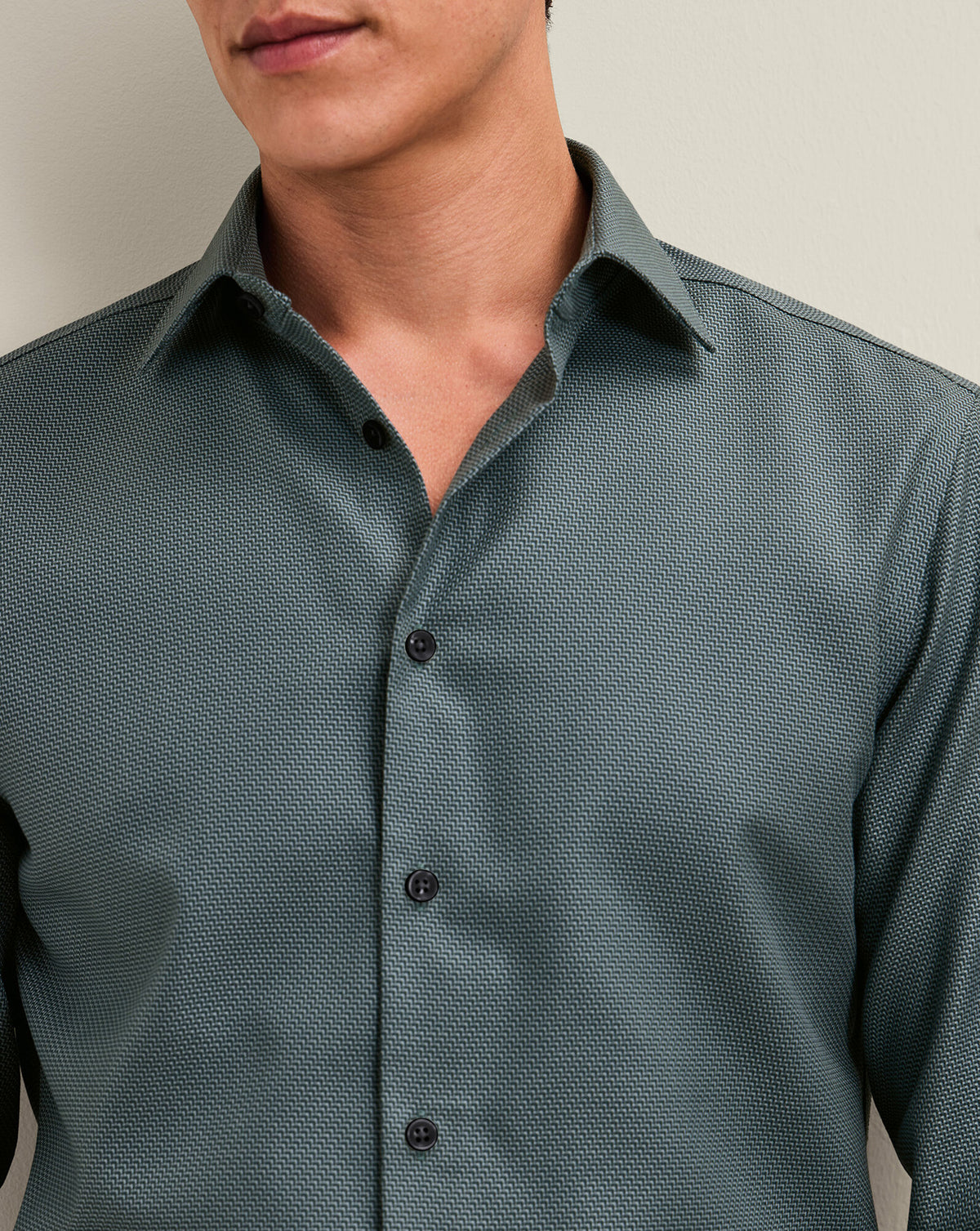 Chemise stretch texturée sans repassage – Vert canard