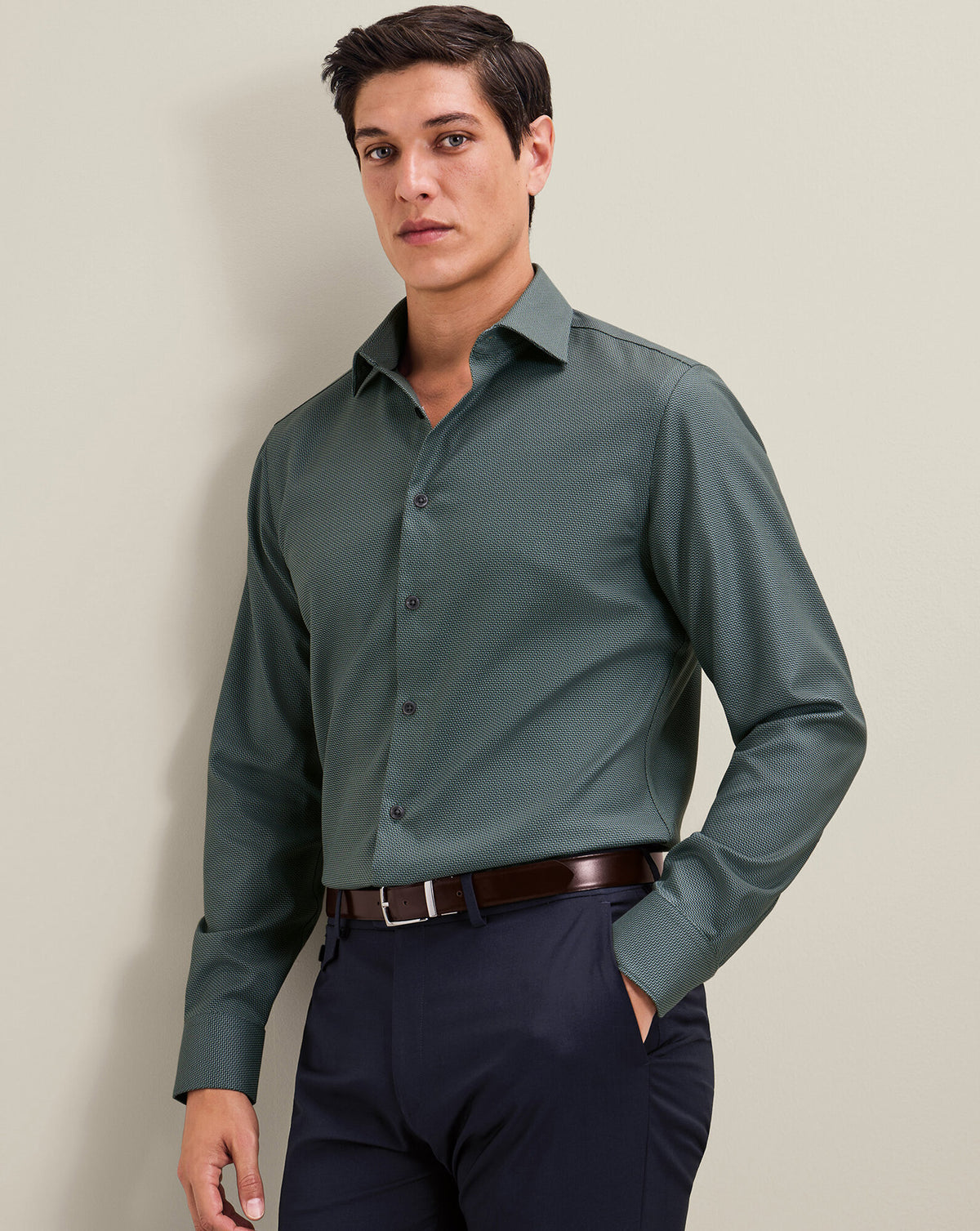 Chemise stretch texturée sans repassage – Vert canard