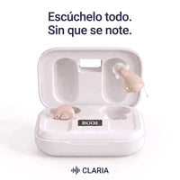 Estuche de carga CLARIA Mini con el par de audífonos