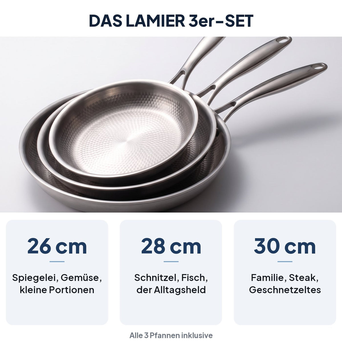 LAMIER Titan-Pfannenset 26, 28 und 30 cm
