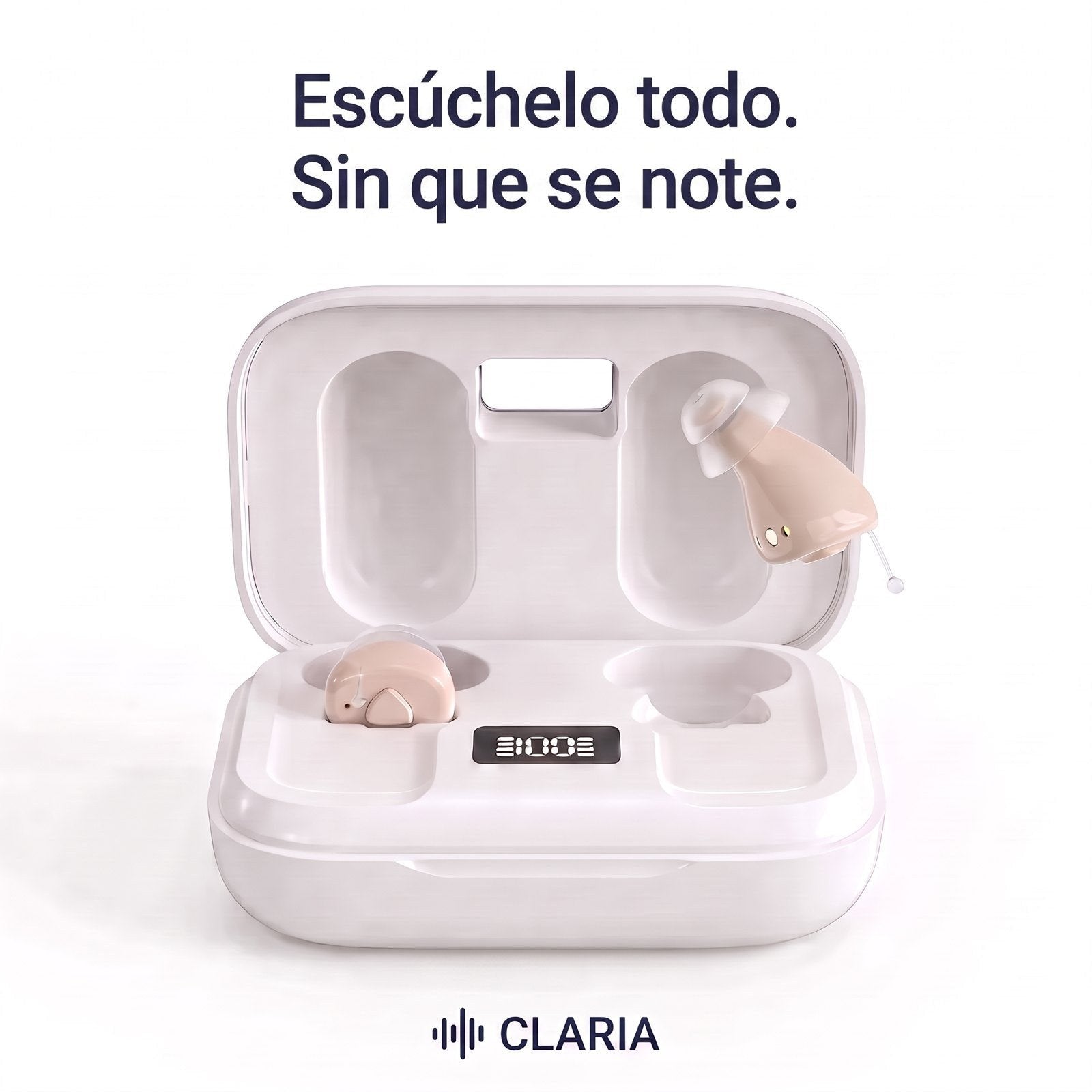 CLARIA Mini en su estuche de carga